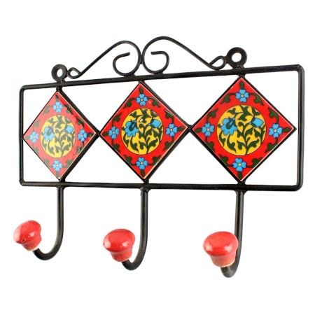 Red Ceramic Floral Tile Hook